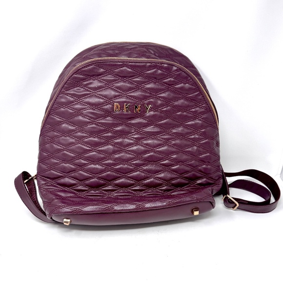 DKNY Allure Maroon Quilted Backpack with Red Interior - Picture 1 of 10